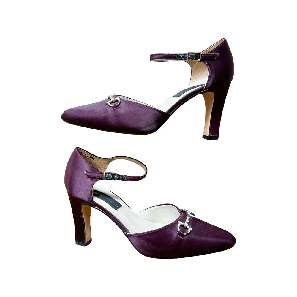Vtg Y2K Colin Stuart Satin Heels 7.5 Purple Iridescent Formal Wedding Party Glam
